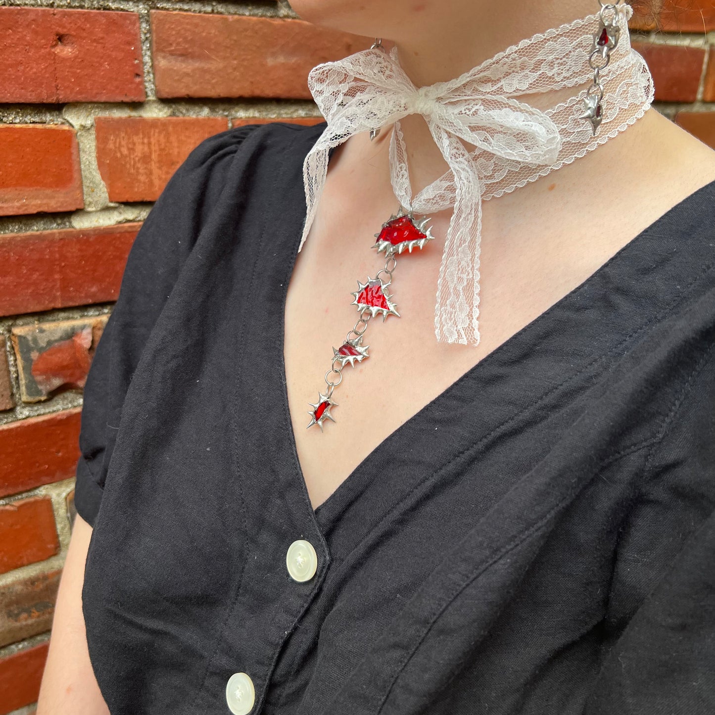 Spiky Stained Glass Long Pendent